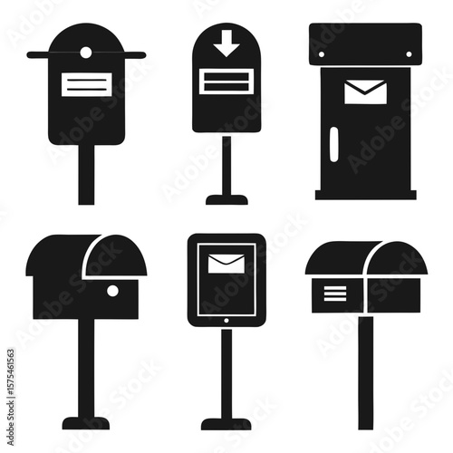 Collection of black mailbox and letterbox icons postal