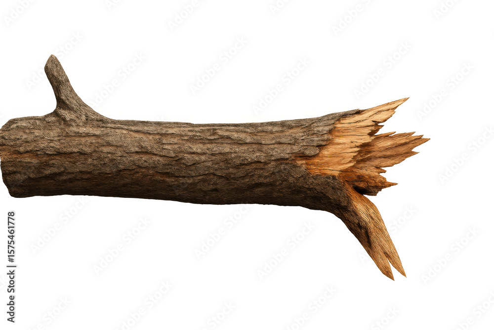 Obraz premium Broken tree branch isolated on transparent background, ideal for compositing and design projects requiring natural elements