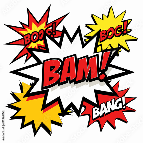 Comic Action Words Boom Bang Bam Bog burst shapes
