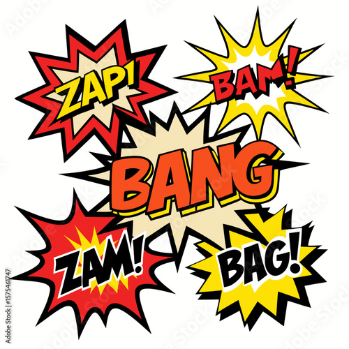 Comic action sound effect bursts boom