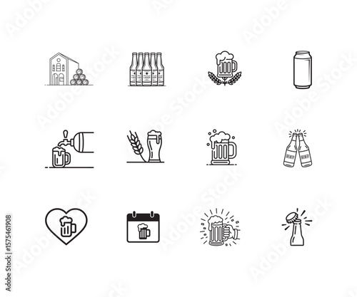 Beer Brewery Craft Drink Line Icon Set Vector