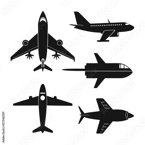 Diverse aircraft silhouettes in various perspectives