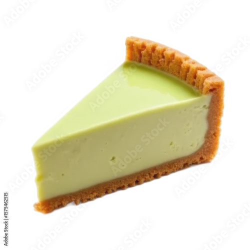 -Dessert image is transparent png. Single Slice Of Green Cheesecake With Golden Crust Isolated On Transparent Background