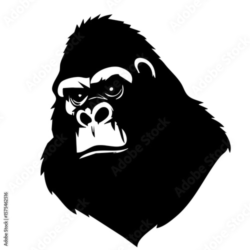 Fierce Gorilla Face Graphic, Black and White (獰猛なゴリラの顔のグラフィック、白黒)
