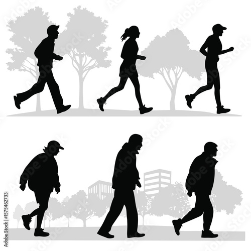 Diverse people running walking park city vector