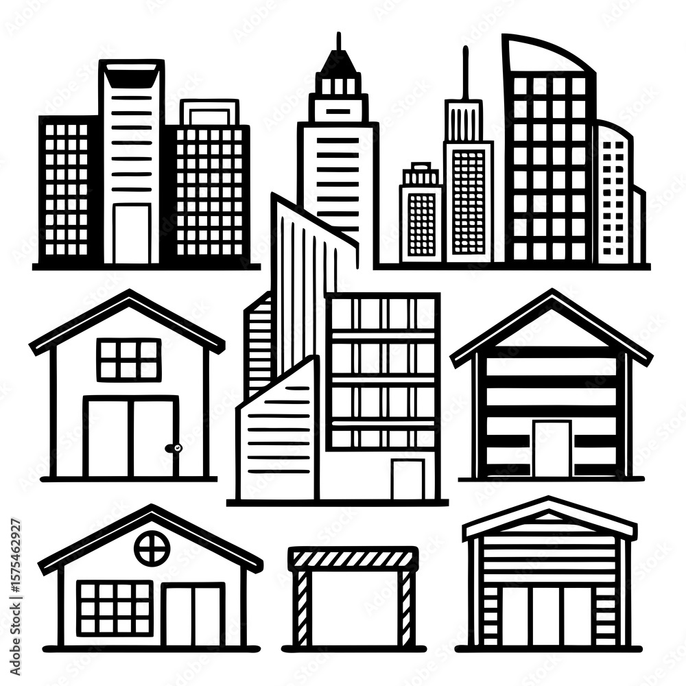 Fototapeta premium Diverse urban building silhouettes architecture city
