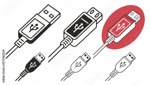 Usb connector cable vector illustration graphic design download data transfer technology port connection device
