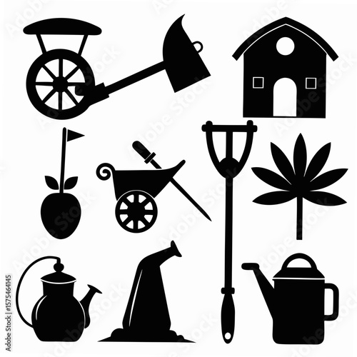 Farm and garden tools silhouettes sickle