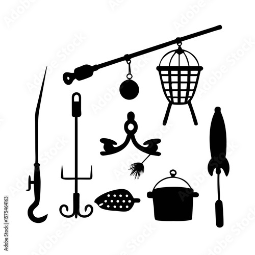 Fishing Rod and Reel with Lure and Line vector