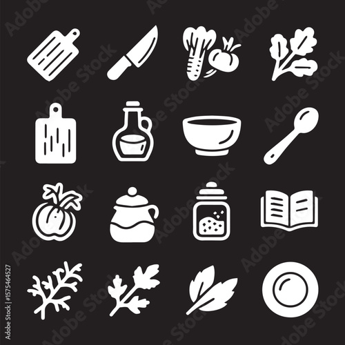 Collection of kitchen and cooking related graphic elements set of icon