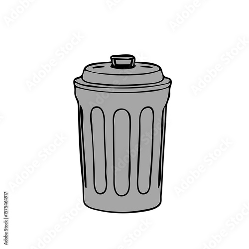Monochrome Trash Can Illustration (蓋つきゴミ箱のイラスト)