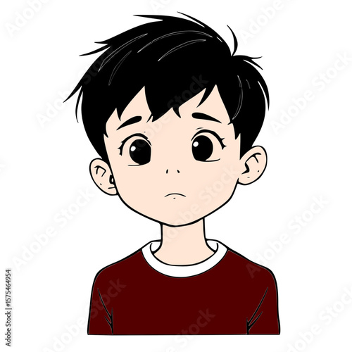 Sad Anime Boy with a Worried Expression (心配そうな表情をした悲しいアニメ風の少年)