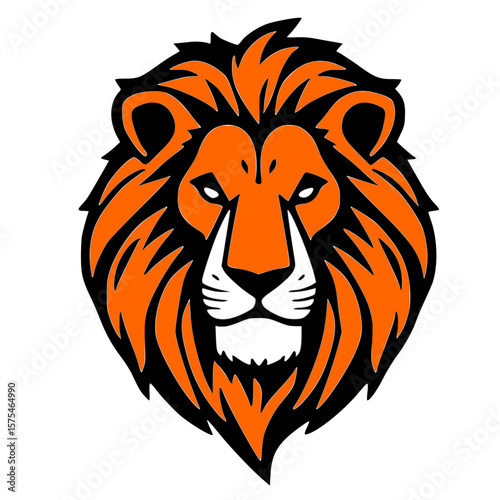 Powerful Lion Head Mascot, Orange and Black (力強いライオンの頭のマスコット、オレンジと黒)