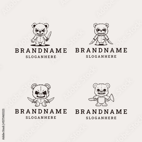 Bear knife set logo vector icon illustration style
