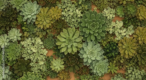 Succulent Plants Collection in Green and Brown Shades in Garden Bed