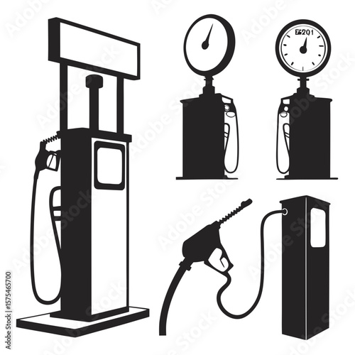 Gas station pump and gauge silhouettes fuel gasoline