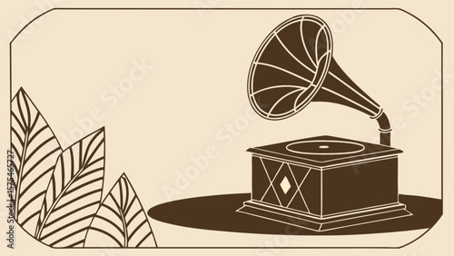 Vintage gramophone music player vector illustration for retro music lovers and antique audio equipment collectors