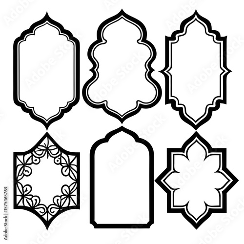 Islamic decorative frames with ornate geometric patterns calligraphy borders