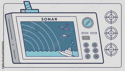 Sonar technology for navigation and detection on the sea with shipwreck and target markers shown