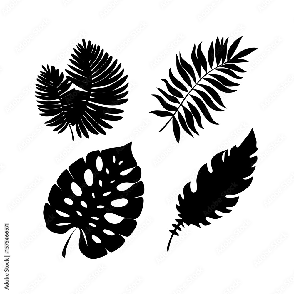 Obraz premium Monstera leaves and jungle foliage tropical plants botanical illustration