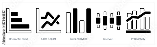 A set of 5 mix icons as horizontal chart, sales report, sales analytics
