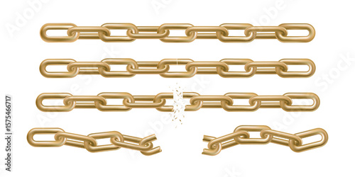 3d straight golden chain, website hyperlink connection. Bad share link, broken unlocked ring is weak protection. Repeat border for credit, digital secret password. Metal shattered thick block render