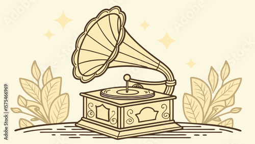 Vintage gramophone record player vector illustration for music lovers and antique collectors design 100