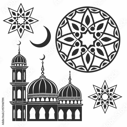 Fotografía Islamic mosque and geometric patterns domes minarets