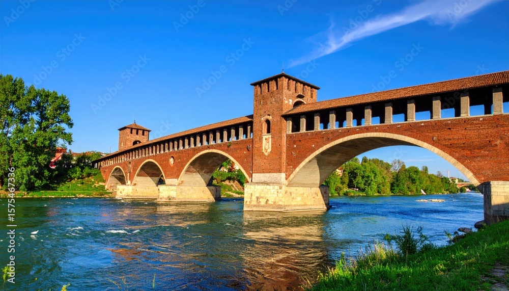 Obraz premium Ancient brick bridge over a river