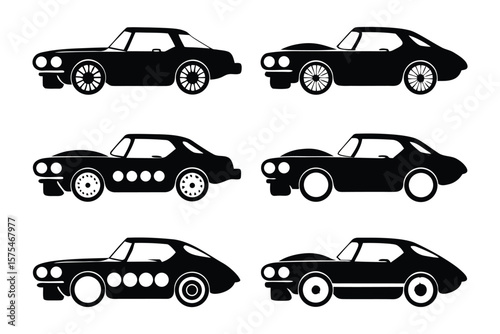 Silhouette Car Collection: A striking collection of classic coupe silhouettes, rendered in bold black, showcasing a variety of iconic automotive designs.