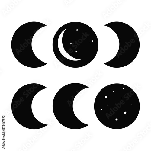 Moon phases celestial bodies and stars vector