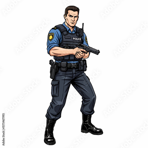 Brave Police Officers in Action Confronting Criminals During Dangerous Operation