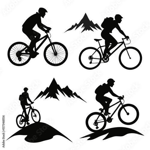 Mountain biking silhouettes adventure on rugged terrain