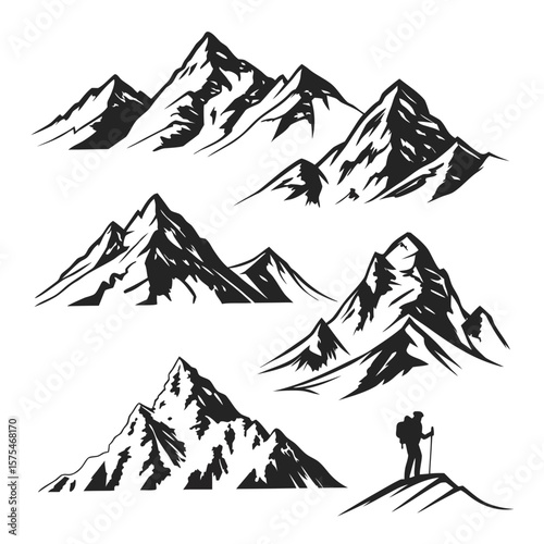 Mountain Peaks and Hiker Silhouette mountains climbing