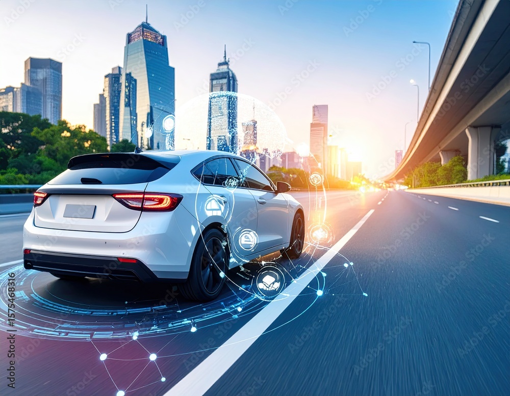 Naklejka premium Autonomous vehicle on city highway