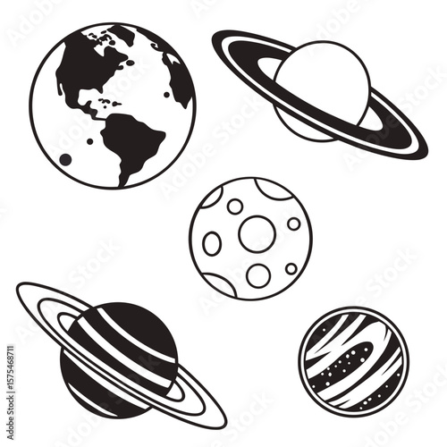 Planet and moon icons earth saturn
