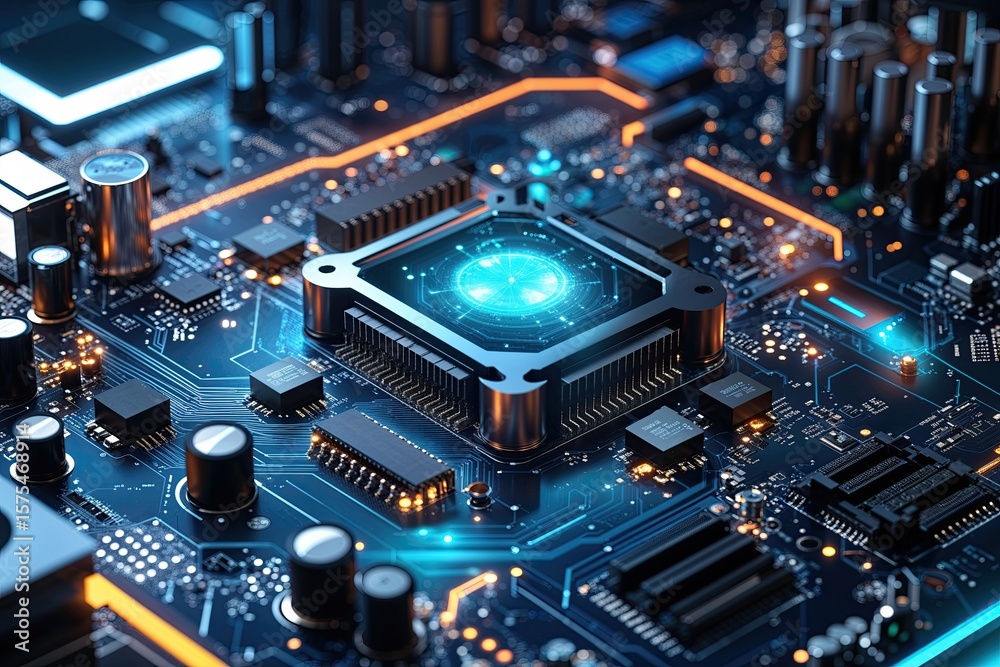 Fototapeta premium Ethereal Wallpaper of Celestial Technology Motherboard Design and Structure