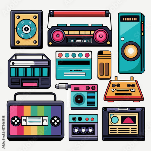 Retro audio devices and electronic gadgets vintage
