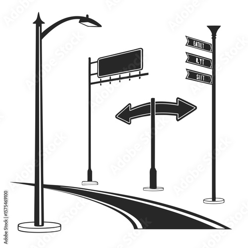 Roadside signs and streetlights direction highway