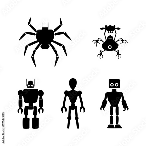 Robotic figures with geometric shapes android humanoid