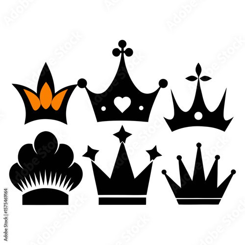 Royal crown silhouettes with orange accents king queen