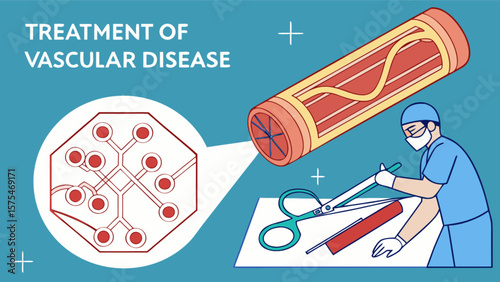 Vascular disease treatment options and surgical procedures illustration for medical education use