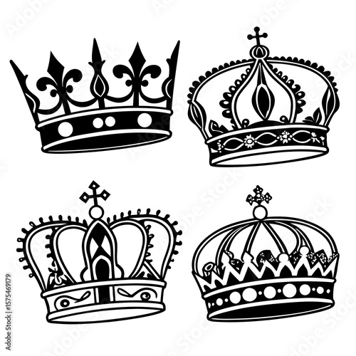 Royal crowns ornate regal symbols vector