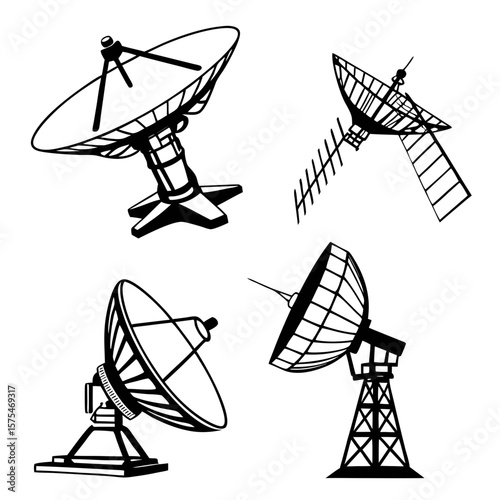 Satellite dish antenna silhouettes collection communication
