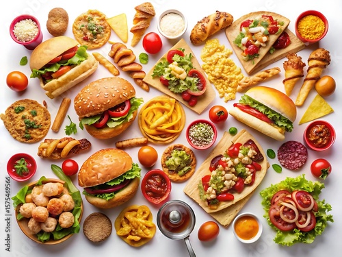 Wallpaper Mural Overhead shot of assorted junk food isolated on white background Torontodigital.ca