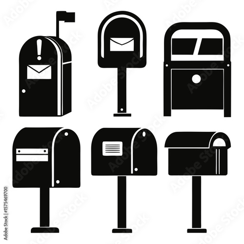Six black mailboxes and letterboxes postal delivery