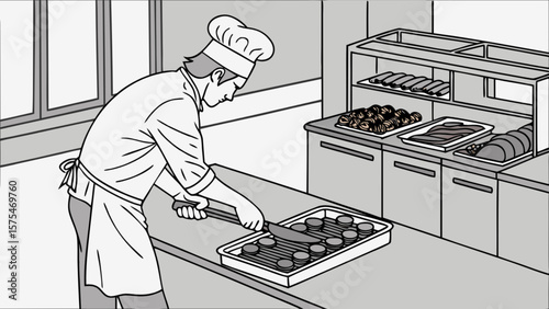 Chef preparing food in commercial kitchen restaurant bakery cooking culinary professional cuisine expert 100