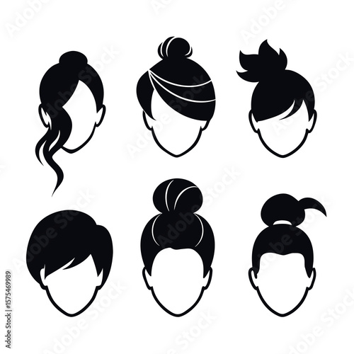 Six female hairstyles top knot messy bun vector