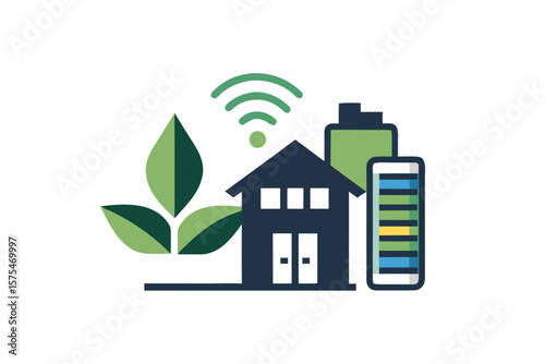 Home Battery Storage Leaf Energy Icon Panel