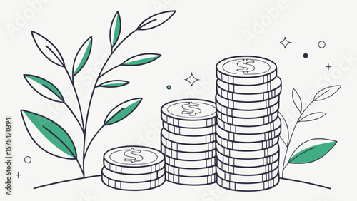 Investment growth concept with money coins and plant increasing financial gain and savings 100